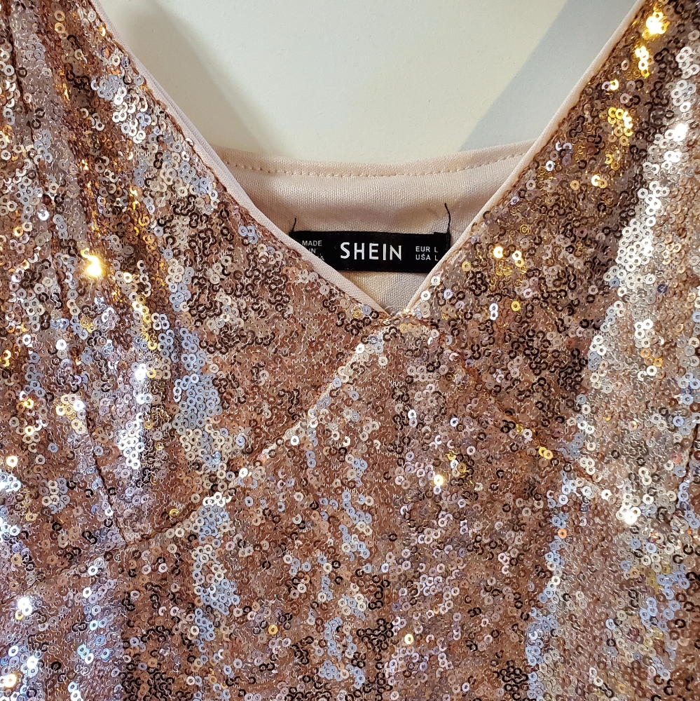 Rose gold sequined maxi dress